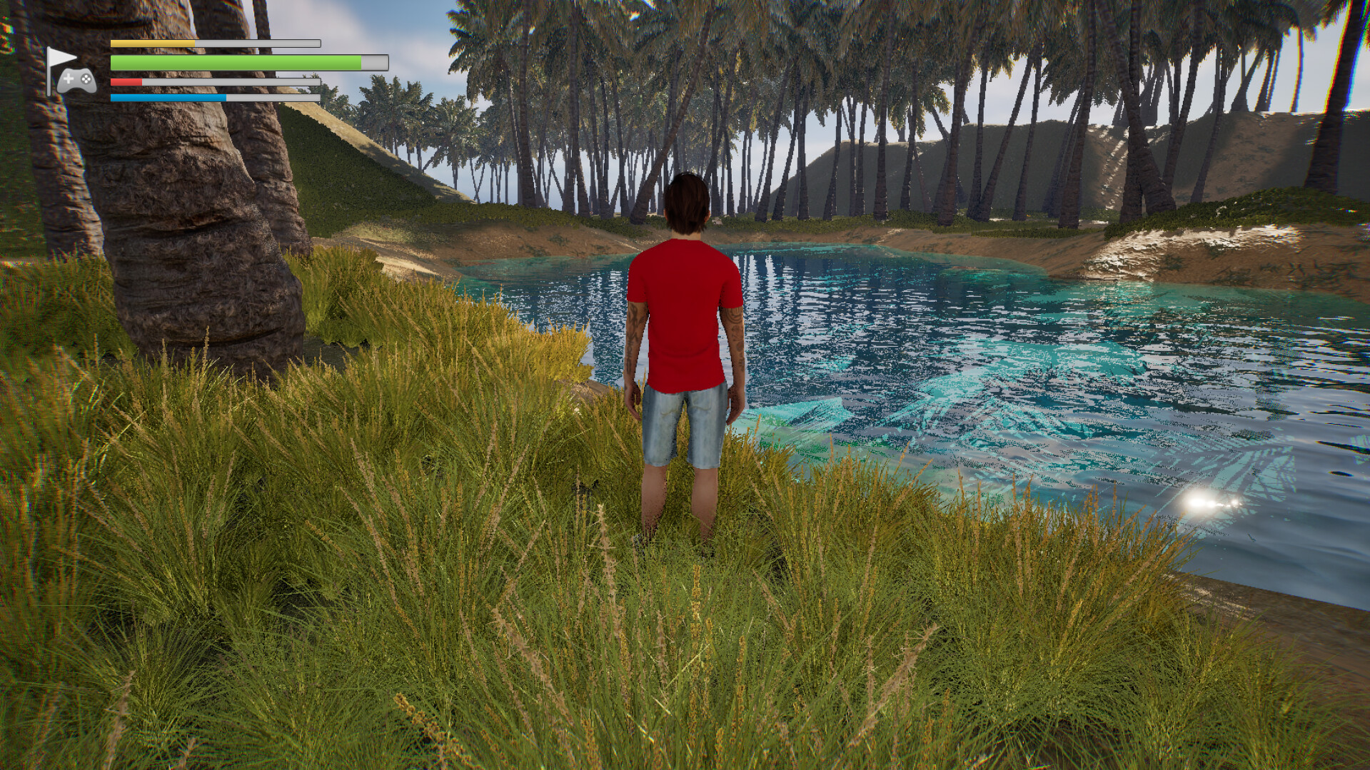 Island Survival game — character on deserted tropical island